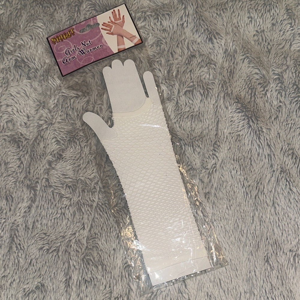 Spirit Halloween Girls White Net Arm Warmers Fishnet Fingerless Gloves MD/LG 235
